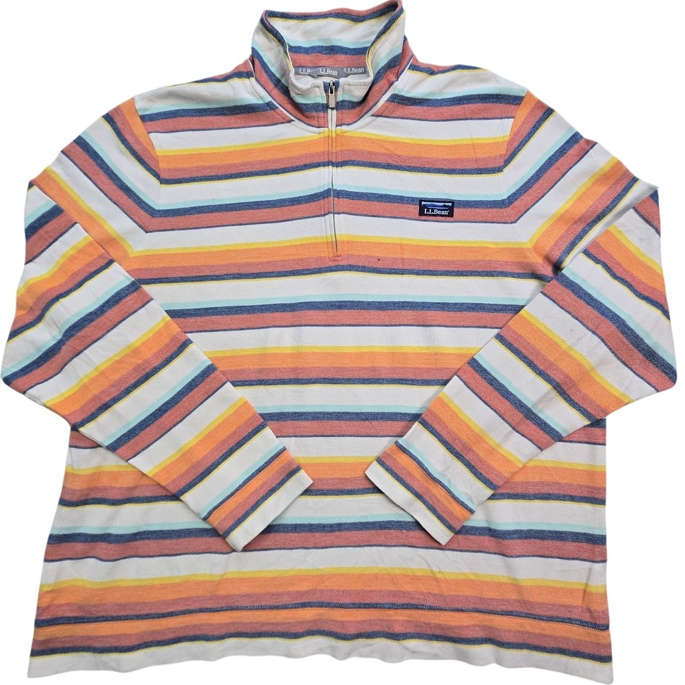 L.L. Bean Sweater Mens 3XL Multicolor Mock Neck 1/4 Zip Striped Pullover